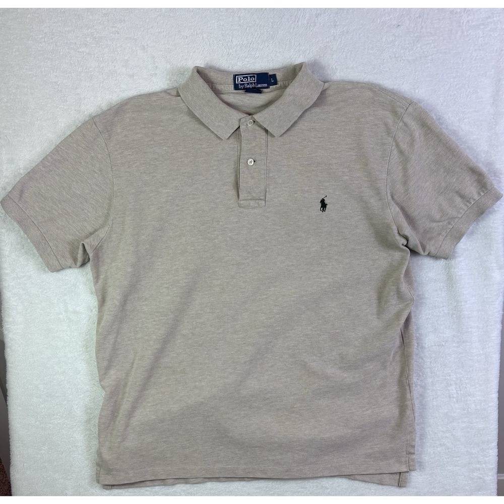 Polo Ralph Lauren Polo Shirt Mens Large Beige Classic Fit Cotton Jersey Preppy
